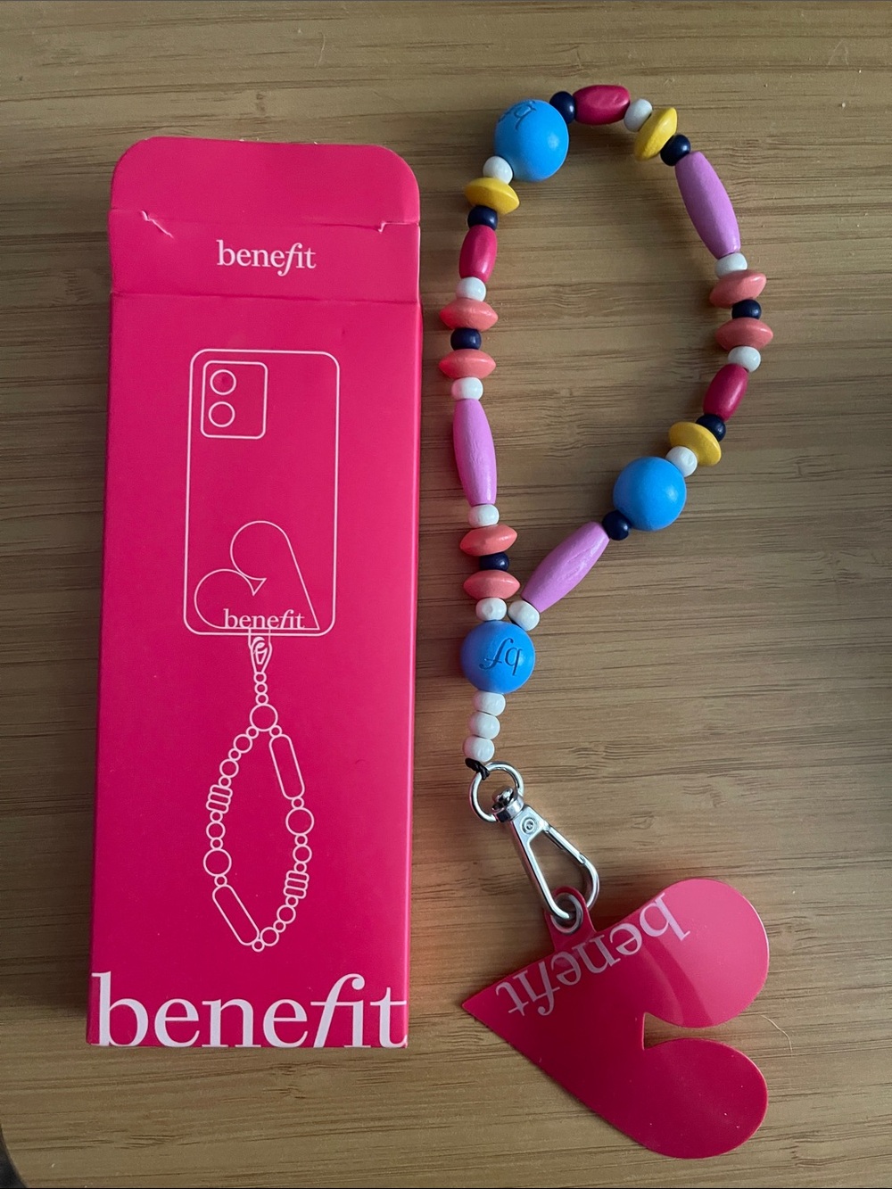 NEW Benefit Pink Heart Keychain Wristlet